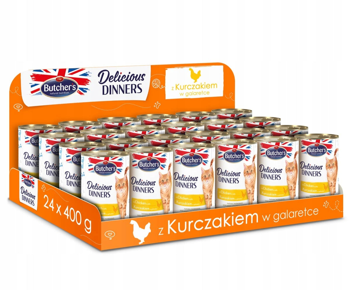 Butcher's Delicious Dinners mokra karma dla kota z kurczakiem 24 x 400 g – bezzbożowa