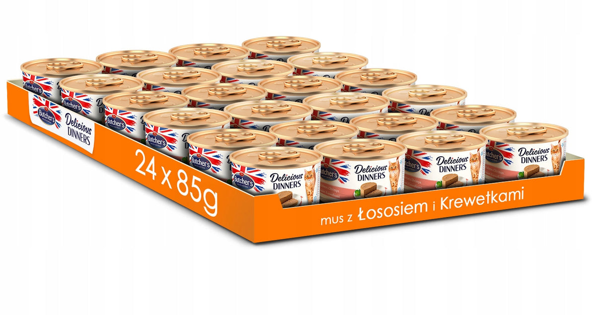 Butcher's Mokra karma dla kota z łososiem 24 x 85 g – mus w puszce, bez zbóż