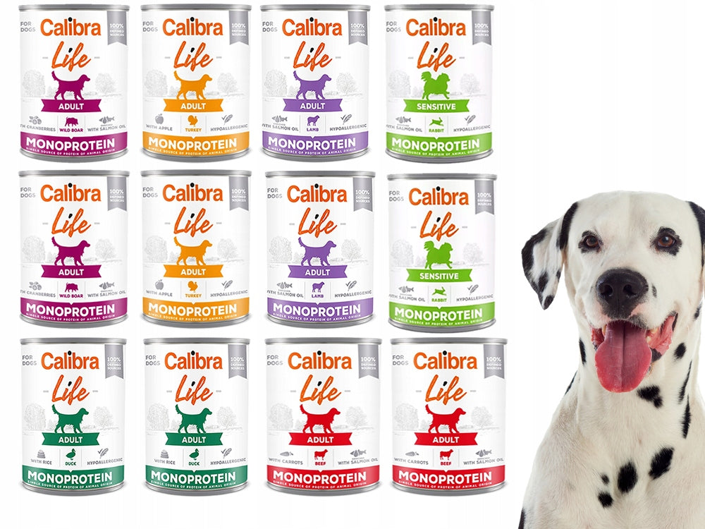 Calibra mokra karma dla psa monobiałkowa 12 x 400 g bez kurczaka, bezzbożowa – mix smaków