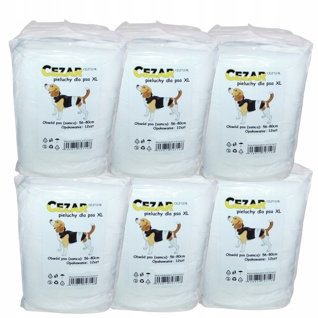 Cezar Pieluchy dla psa samca XL 72 szt. – obwód 56-80 cm, chłonne, jednorazowe