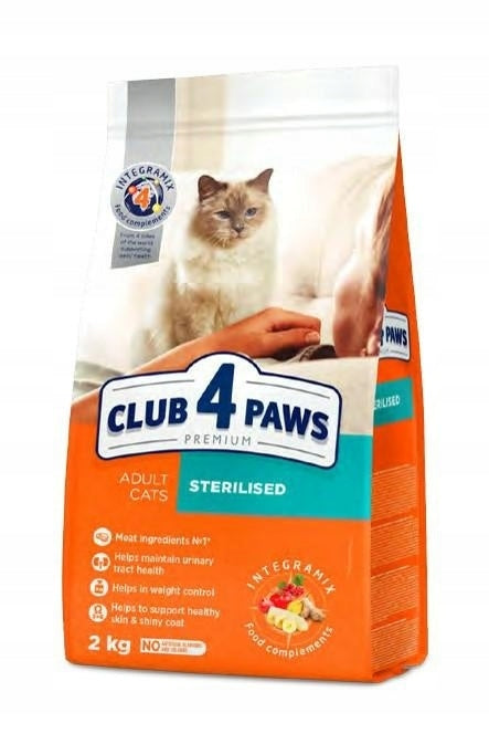 Club 4 Paws Premium sucha karma dla kotów sterylizowanych 2 kg, wysokobiałkowa – kurczak