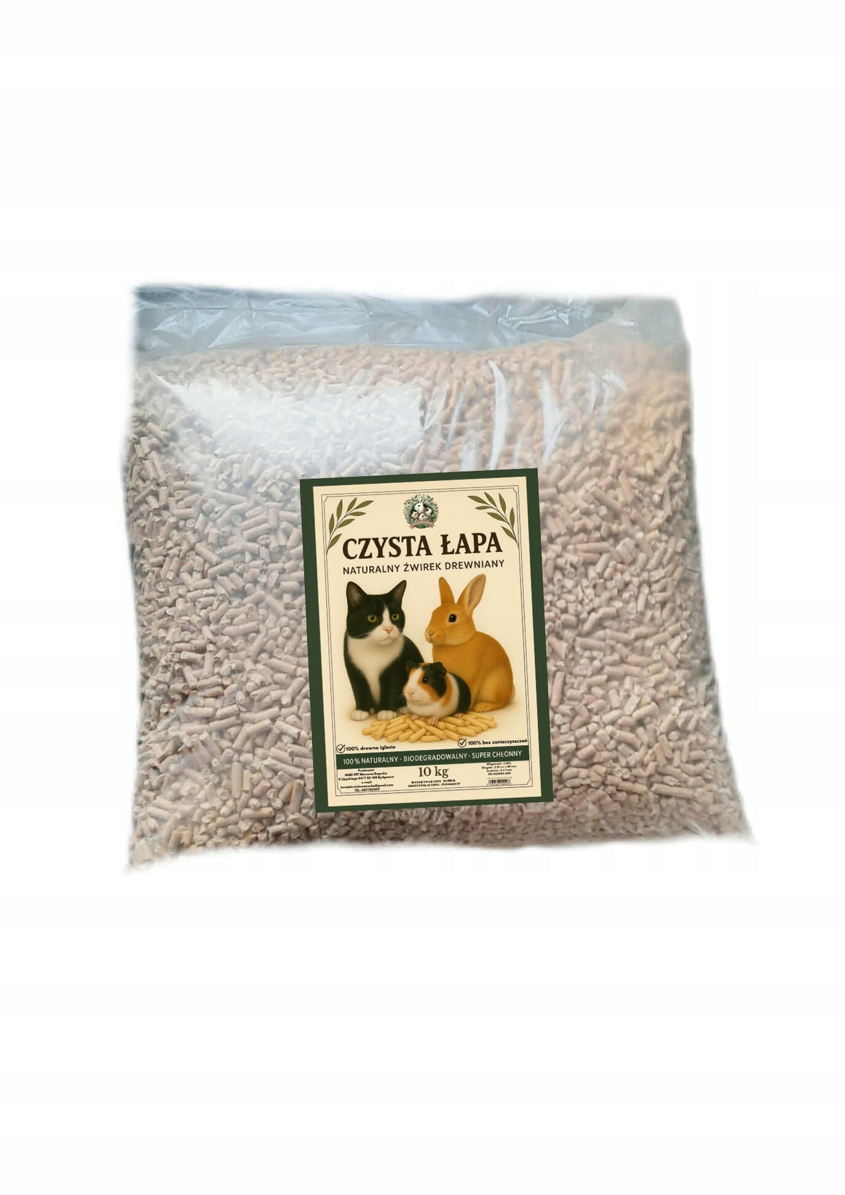 Żwirek drewniany pellet 10 kg dla kota, królika i gryzoni – naturalny, bez chemii