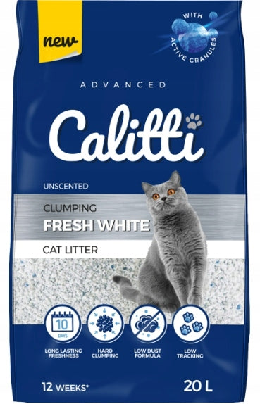 Calitti Fresh White żwirek bentonitowy dla kota 20 l zbrylający, bezzapachowy – biały