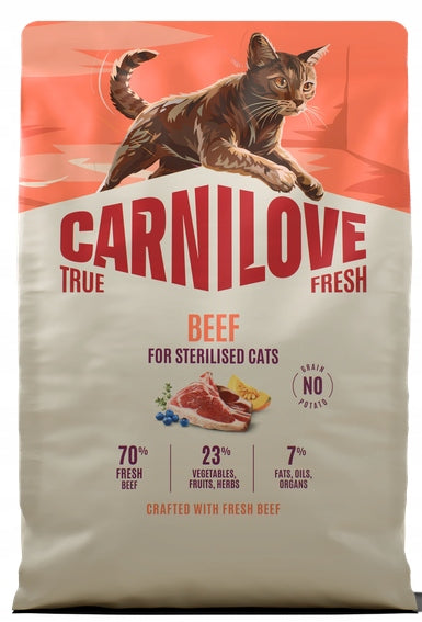 Carnilove True Fresh sucha karma dla kotów sterylizowanych 2 kg, bezzbożowa – wołowina