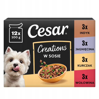 Cesar Creations mokra karma dla psa w sosie, saszetki 100 g, psy dorosłe – mix smaków