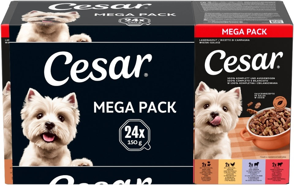 Cesar Wiejski Gulasz mokra karma dla psa w sosie 24 x 150 g – mix smaków