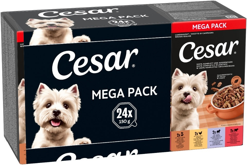 Cesar Wiejski Gulasz mokra karma dla psa w sosie 24 x 150 g – mix smaków