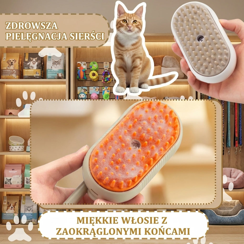 Szczotka parowa z plastiku 3w1 dla psa i kota do czesania i masażu miękka