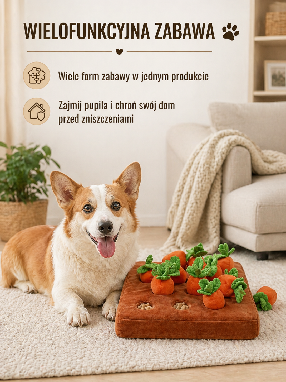 Zabawka pluszowa interaktywna 2w1 dla psa miękka antypoślizgowa zabawy węchowe