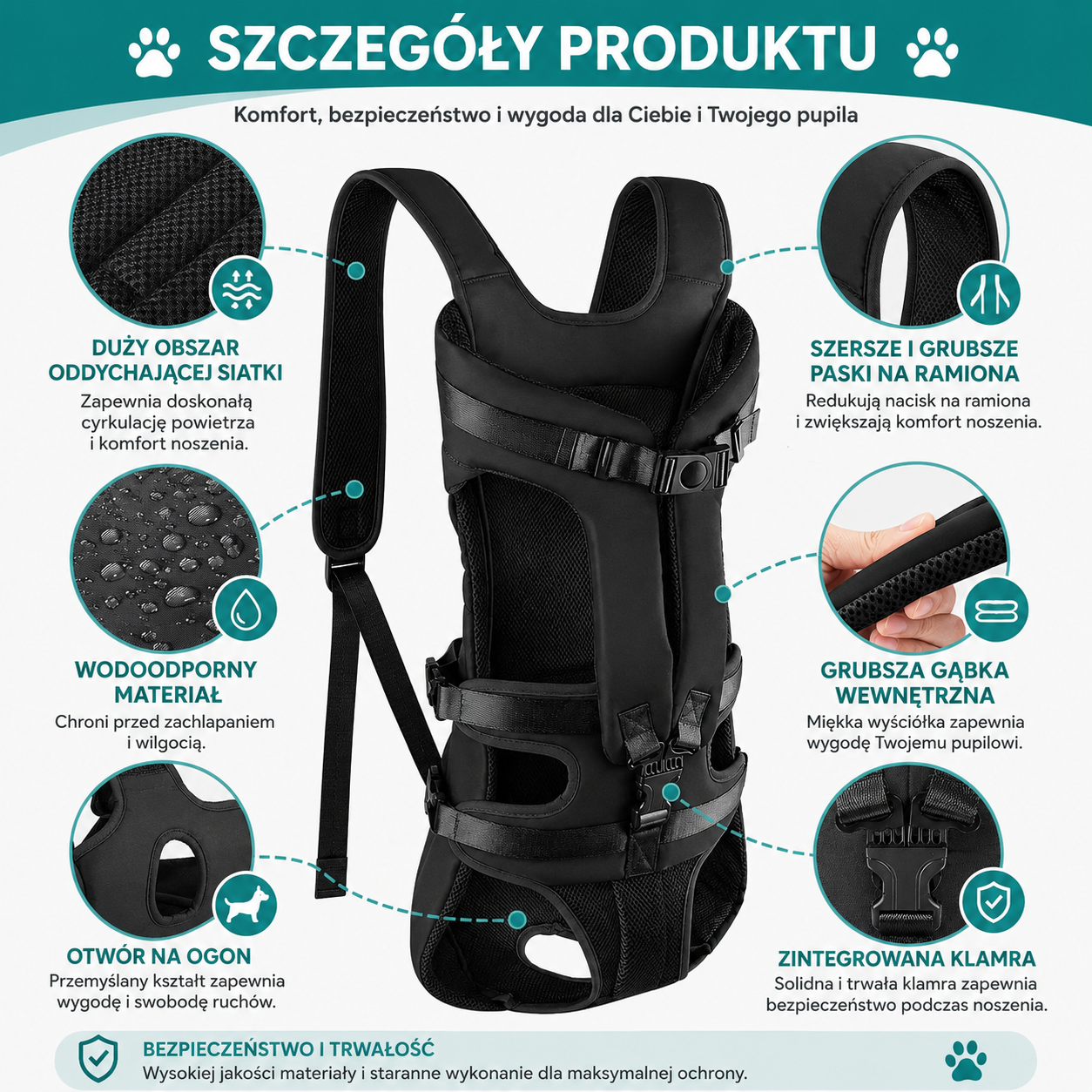 Nosidełko z nylonu i grubą pianką dla psa uniwersalne