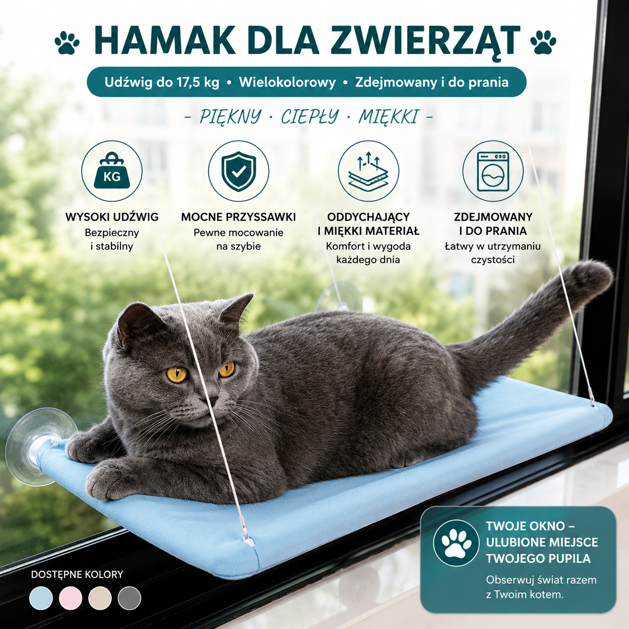Hamak wiszący miękki pluszowy legowisko składane na oknie dla kota