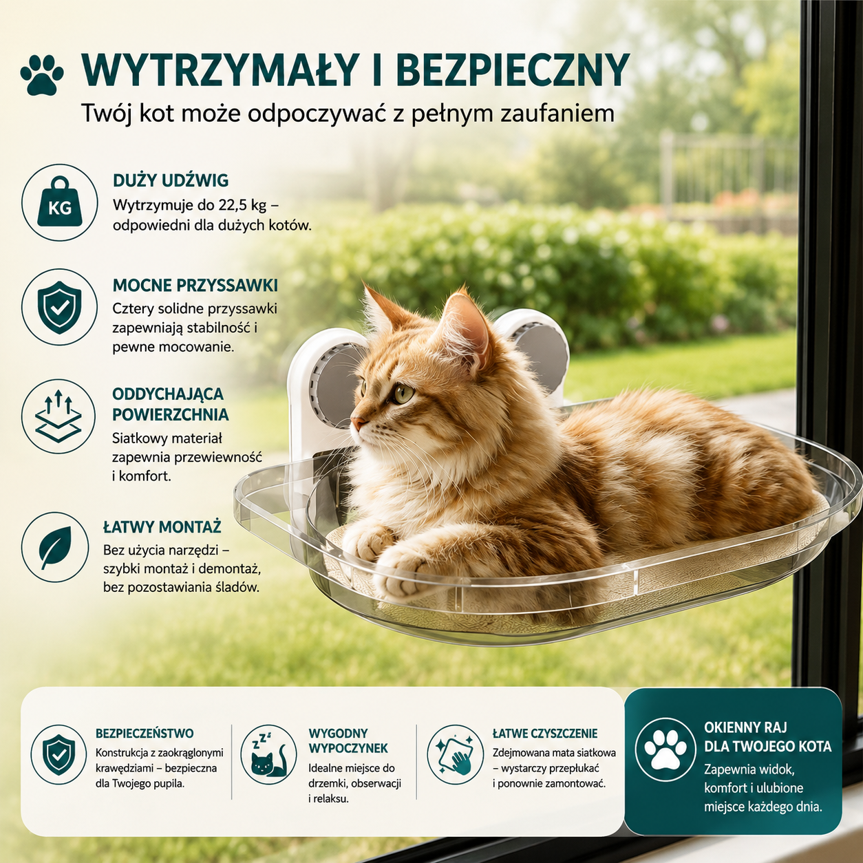 Hamak wiszący miękki pluszowy legowisko składane na oknie dla kota