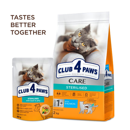 Club 4 Paws sucha karma dla kotów sterylizowanych 2 kg – pełnoporcjowa, z łososiem