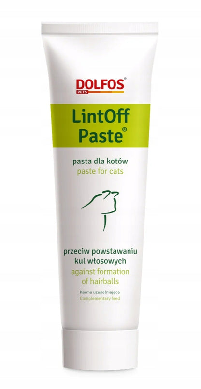 Dolfos LintOff Paste pasta odkłaczająca dla kotów 100 g – na kule włosowe, ze słodem