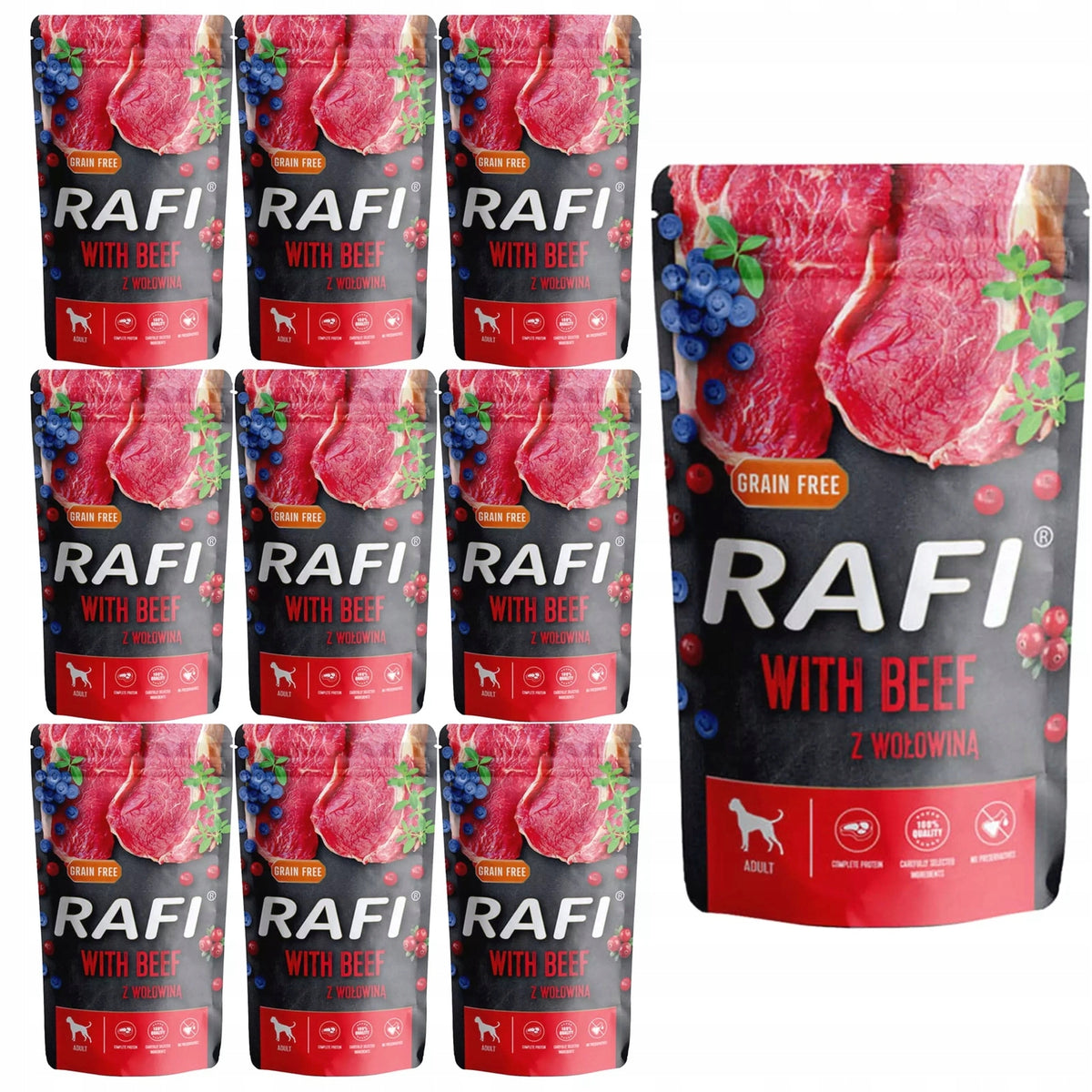 Dolina Noteci Rafi karma mokra dla psa z wołowiną 10 x 500 g – saszetki, łącznie 5 kg