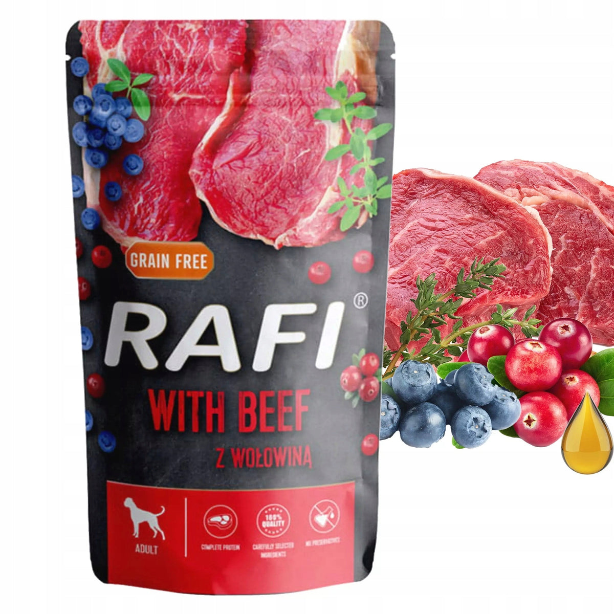 Dolina Noteci Rafi karma mokra dla psa z wołowiną 10 x 500 g – saszetki, łącznie 5 kg