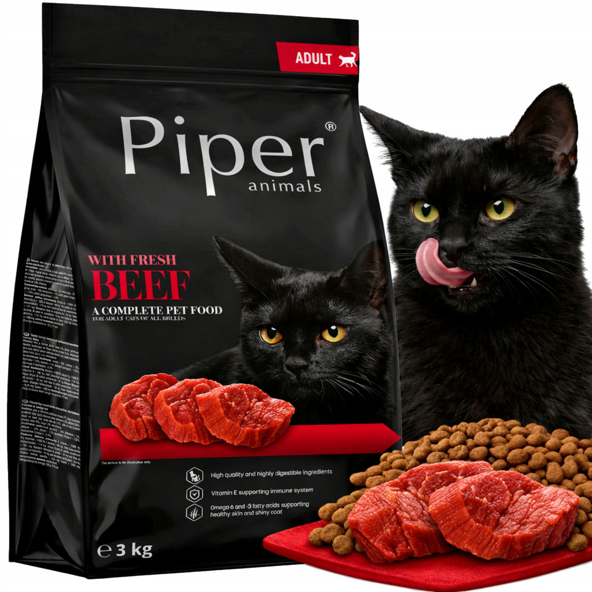 Piper Animals sucha karma dla kota bezzbożowa 3 kg dla dorosłych kotów – wołowina