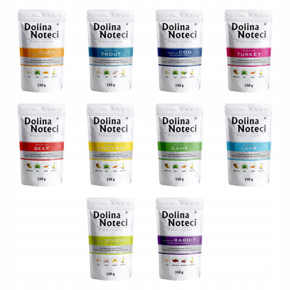 Dolina Noteci Premium mokra karma dla psa 10 x 150 g – bezzbożowa, saszetki mix smaków