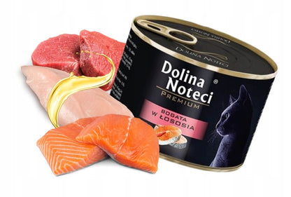 Dolina Noteci Premium mokra karma dla kota z łososiem 12x185 g – bezzbożowa, puszki