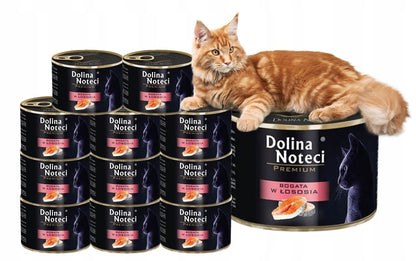 Dolina Noteci Premium mokra karma dla kota z łososiem 12x185 g – bezzbożowa, puszki