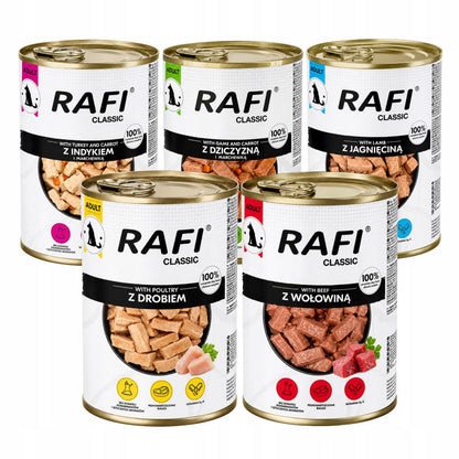 Rafi Classic mokra karma dla psa w puszkach 10 x 1240 g – zestaw mix smaków