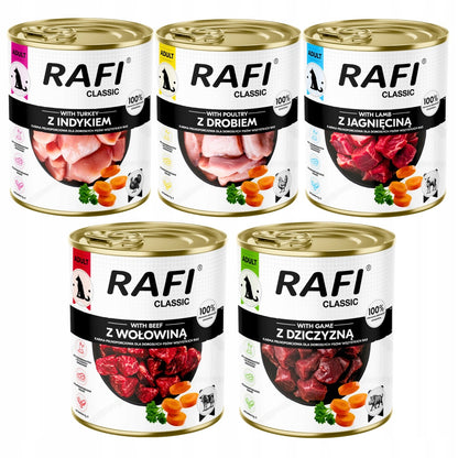 Dolina Noteci Rafi Classic mokra karma dla psa w puszkach 15 x 800 g – mix 5 smaków