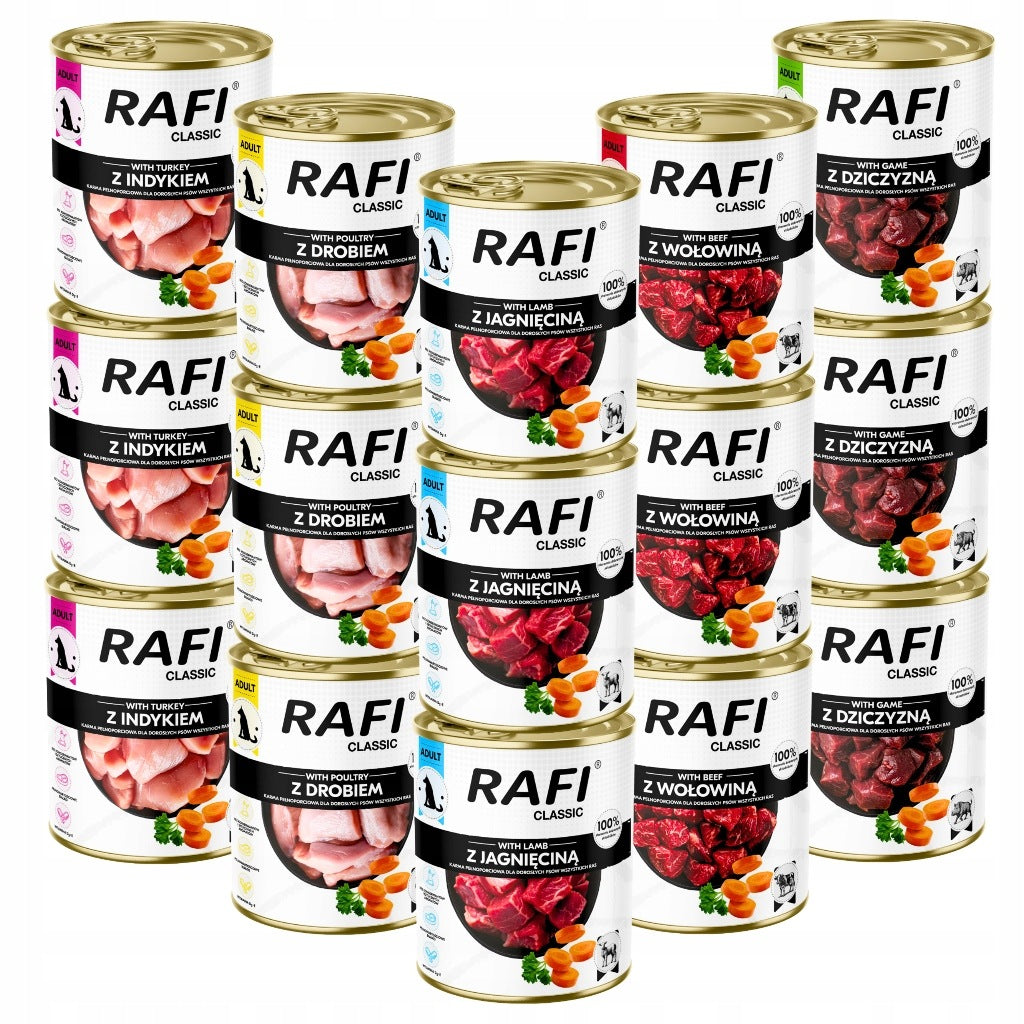 Dolina Noteci Rafi Classic mokra karma dla psa w puszkach 15 x 800 g – mix 5 smaków