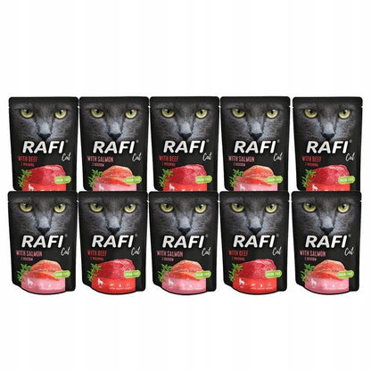 Rafi mokra karma dla kota bezzbożowa 10 x 300 g – mix smaków łosoś i wołowina