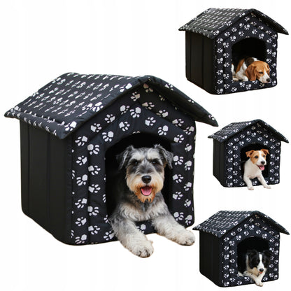 Buda dla psa do domu, legowisko domek XXL 60 x 57 x 64 cm z poduszką – biało-czarna