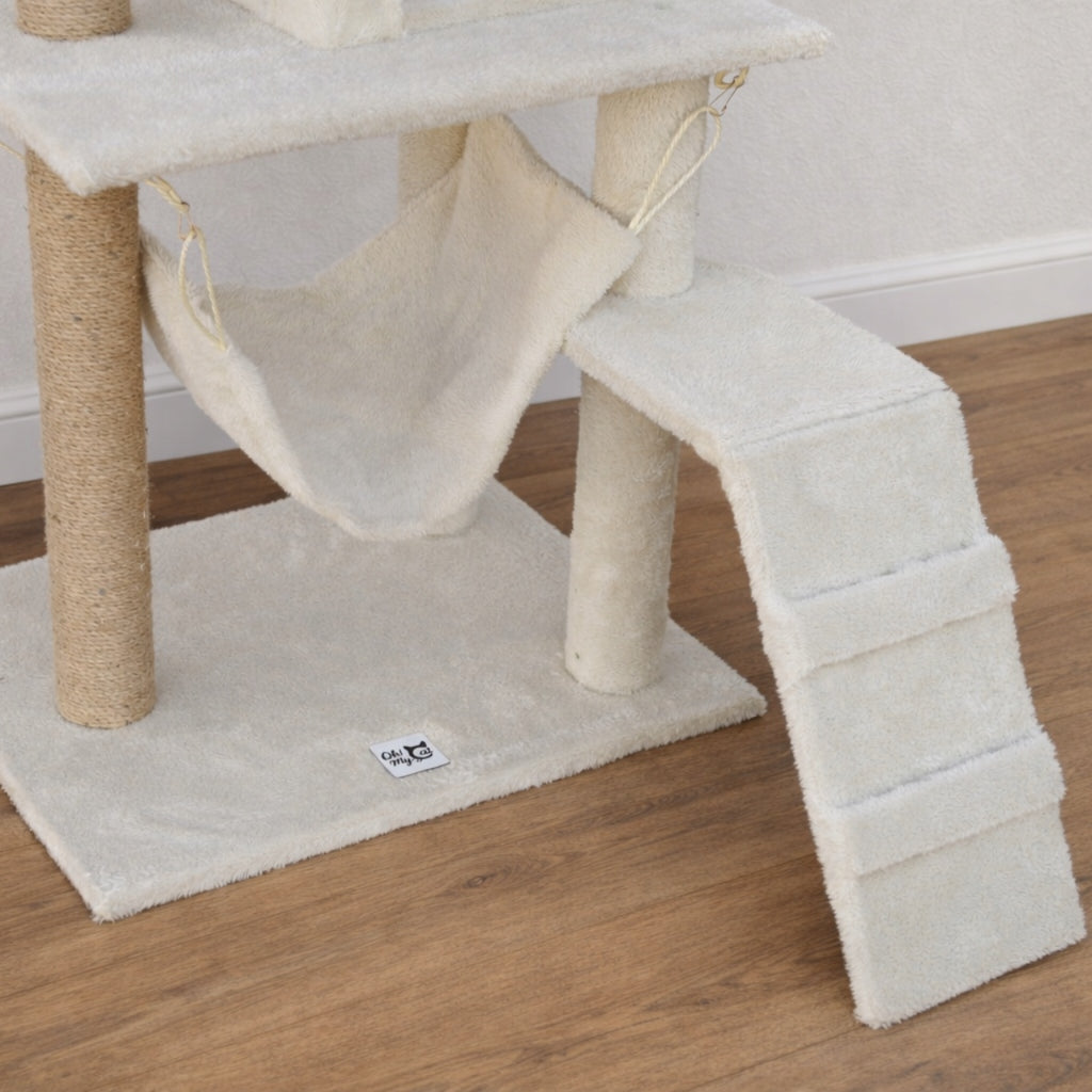 Oh!MyCat Drapak dla kota 125 cm wysoki z budką, hamakiem i schodkami, sizal – beżowy