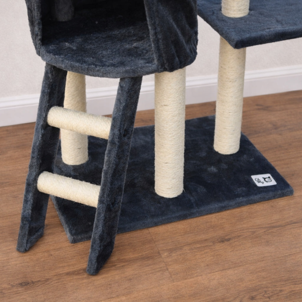 Oh!MyCat Drapak dla kota wysoki 138 cm z domkiem, legowiskiem i sizalem – szary