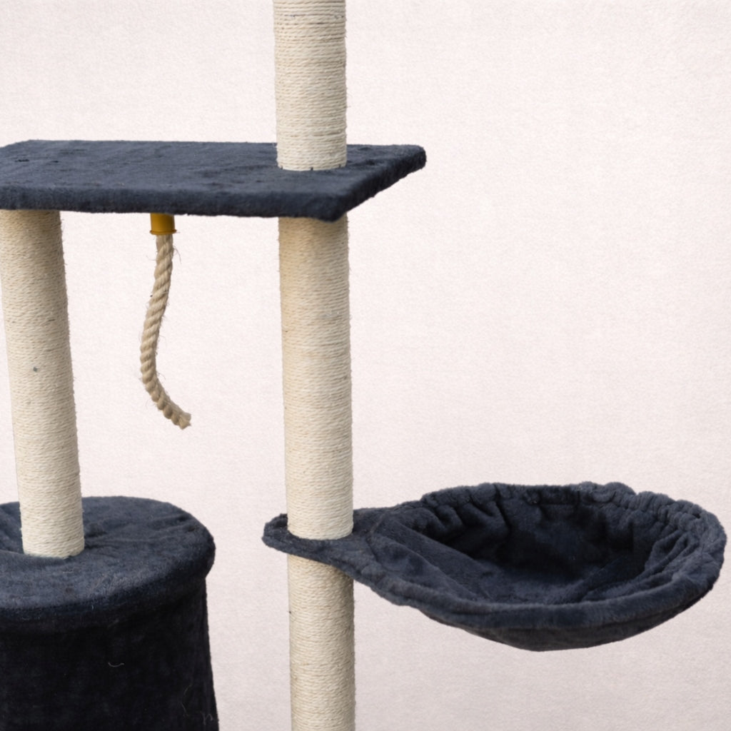 Oh!MyCat Drapak dla kota wysoki 138 cm z domkiem, legowiskiem i sizalem – szary