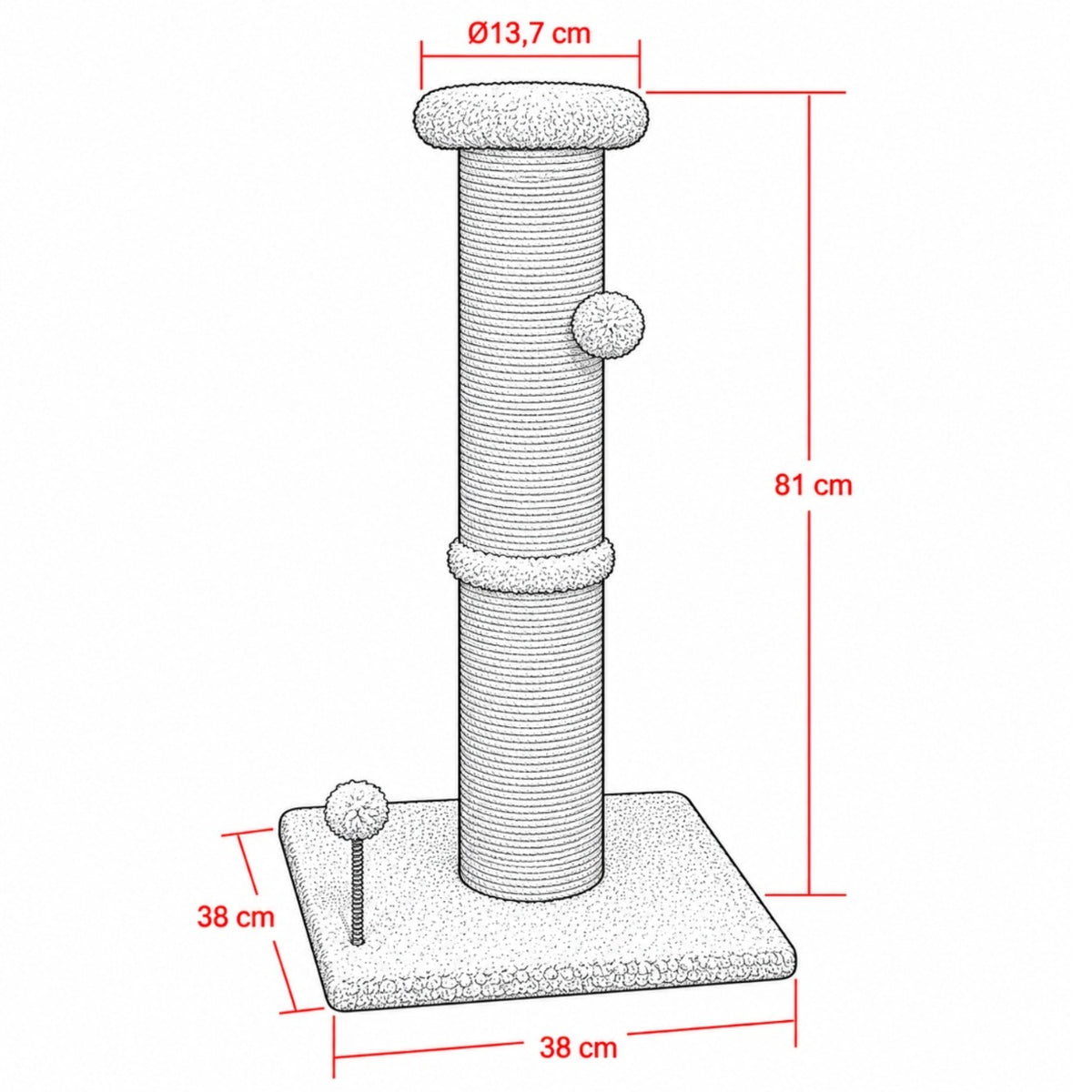 Ohmycat Drapak dla kota 81 cm z grubym słupkiem 14 cm z sizalu i zabawkami – kremowy