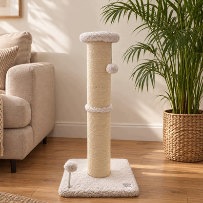 Ohmycat Drapak dla kota 81 cm z grubym słupkiem 14 cm z sizalu i zabawkami – kremowy