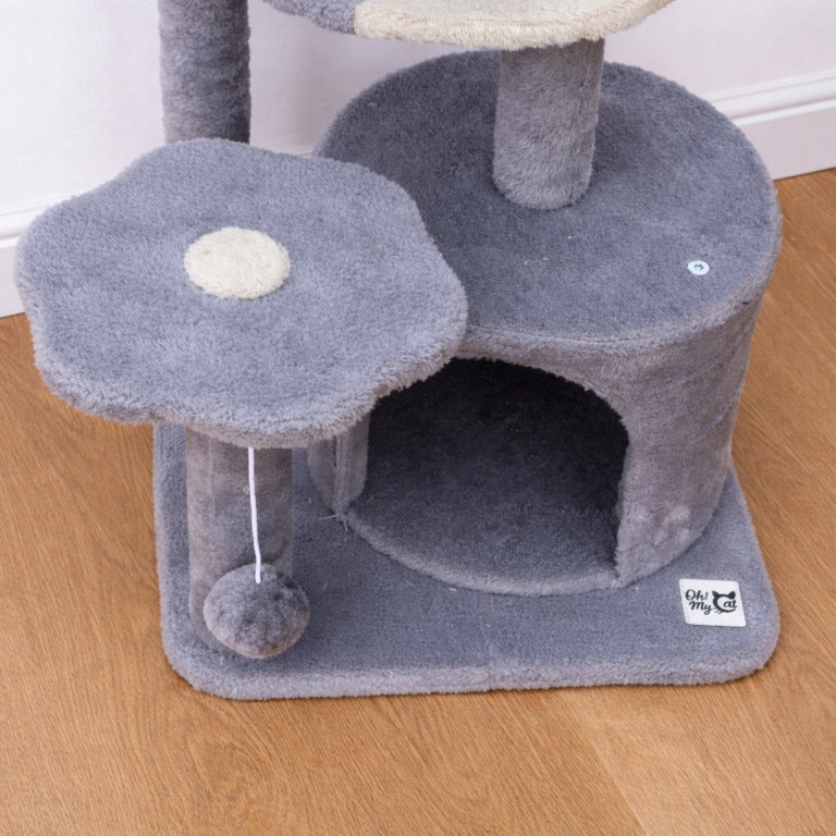 Oh!MyCat Drapak dla kota 87 cm – wieża z budką, legowiskiem i słupkami z sizalu