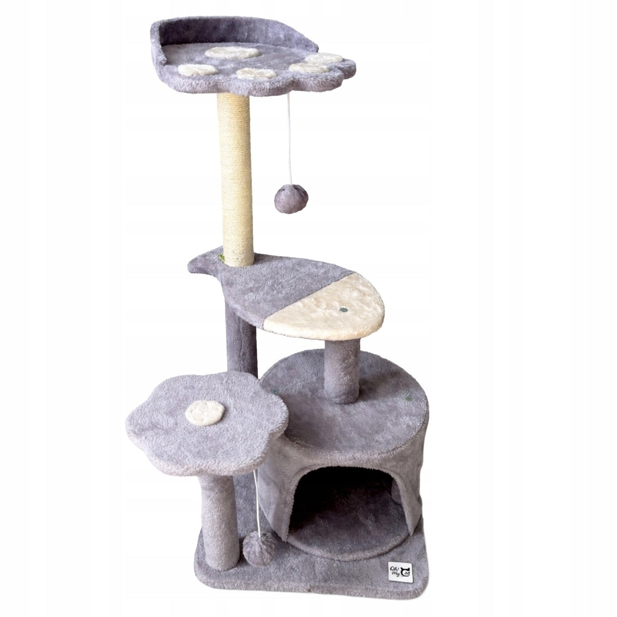 Oh!MyCat Drapak dla kota 87 cm – wieża z budką, legowiskiem i słupkami z sizalu
