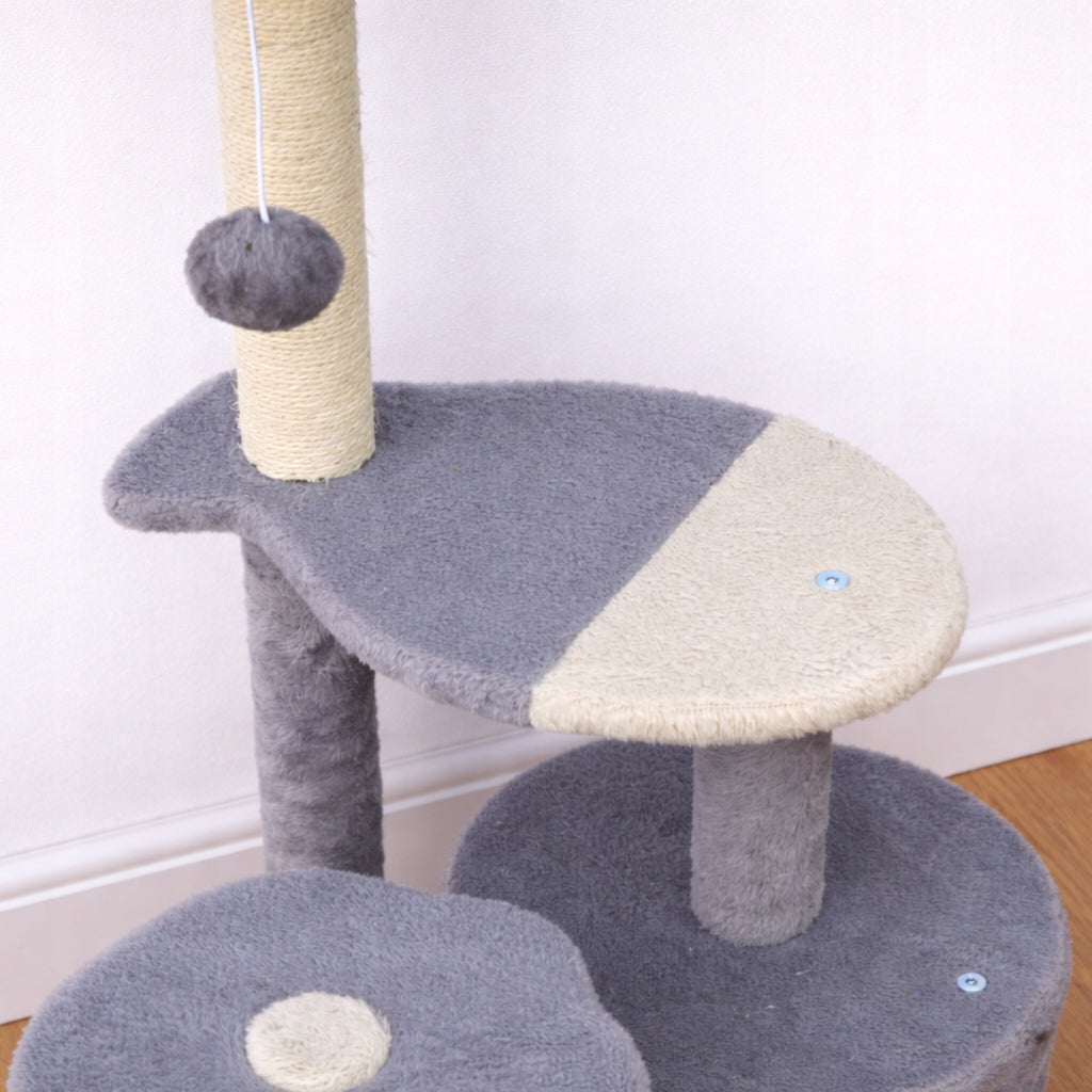 Oh!MyCat Drapak dla kota 87 cm – wieża z budką, legowiskiem i słupkami z sizalu