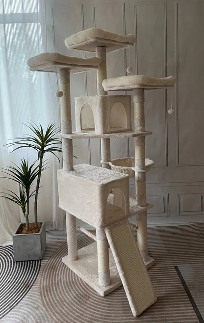 Drapaczek Drapak dla kota wysoki 164 cm z 2 domkami, hamakiem i 3 platformami – beżowy