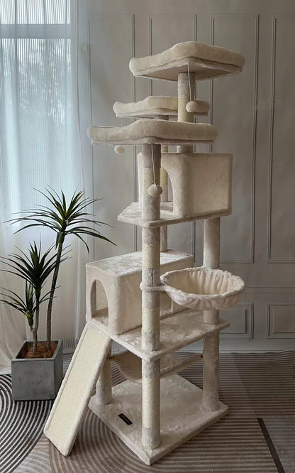 Drapaczek Drapak dla kota wysoki 164 cm z 2 domkami, hamakiem i 3 platformami – beżowy
