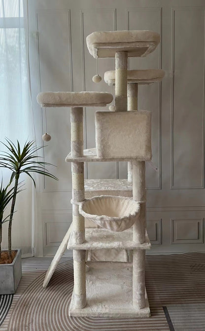 Drapaczek Drapak dla kota wysoki 164 cm z 2 domkami, hamakiem i 3 platformami – beżowy