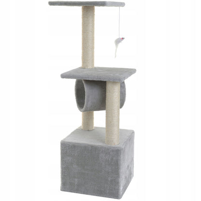 Mersjo Drapak dla kota z domkiem 92 cm – 4 poziomy, słupki sizalowe, legowisko – szary