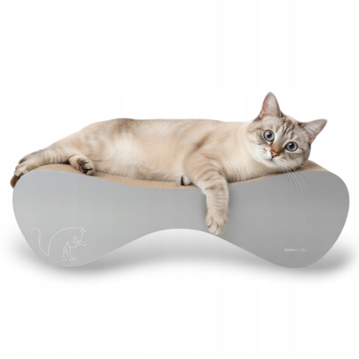 HomeCatty Balance drapak kartonowy dla kota 71x21x25 cm, dwustronny z legowiskiem – szary
