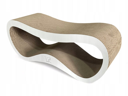 HomeCatty Drapak dla kota kartonowy 75x26x25 cm z legowiskiem, dwustronny Infinity – biały