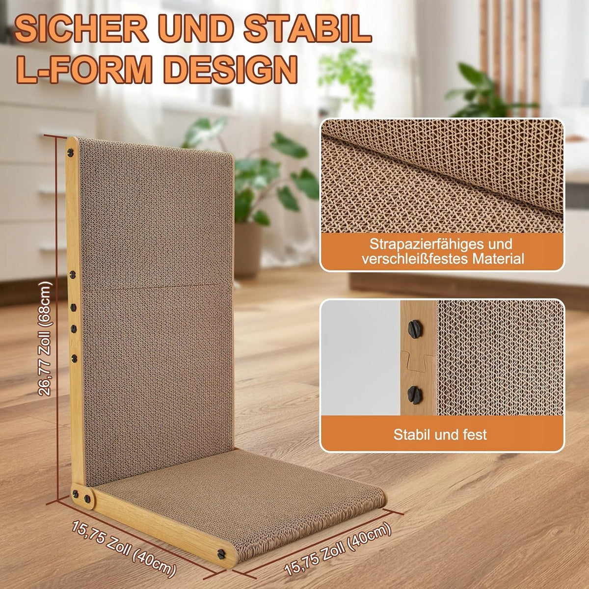 OWNpets Drapak dla kota tekturowy w kształcie L 68 x 40 x 40 cm z poduszką – brązowy