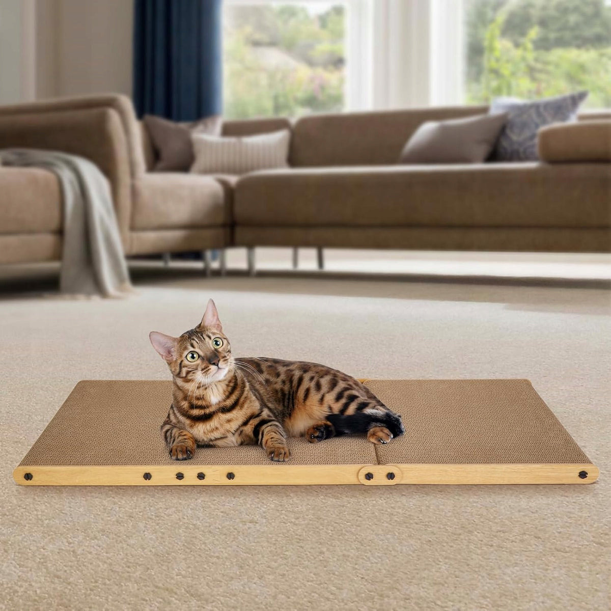 OWNpets Drapak dla kota tekturowy w kształcie L 68 x 40 x 40 cm z poduszką – brązowy