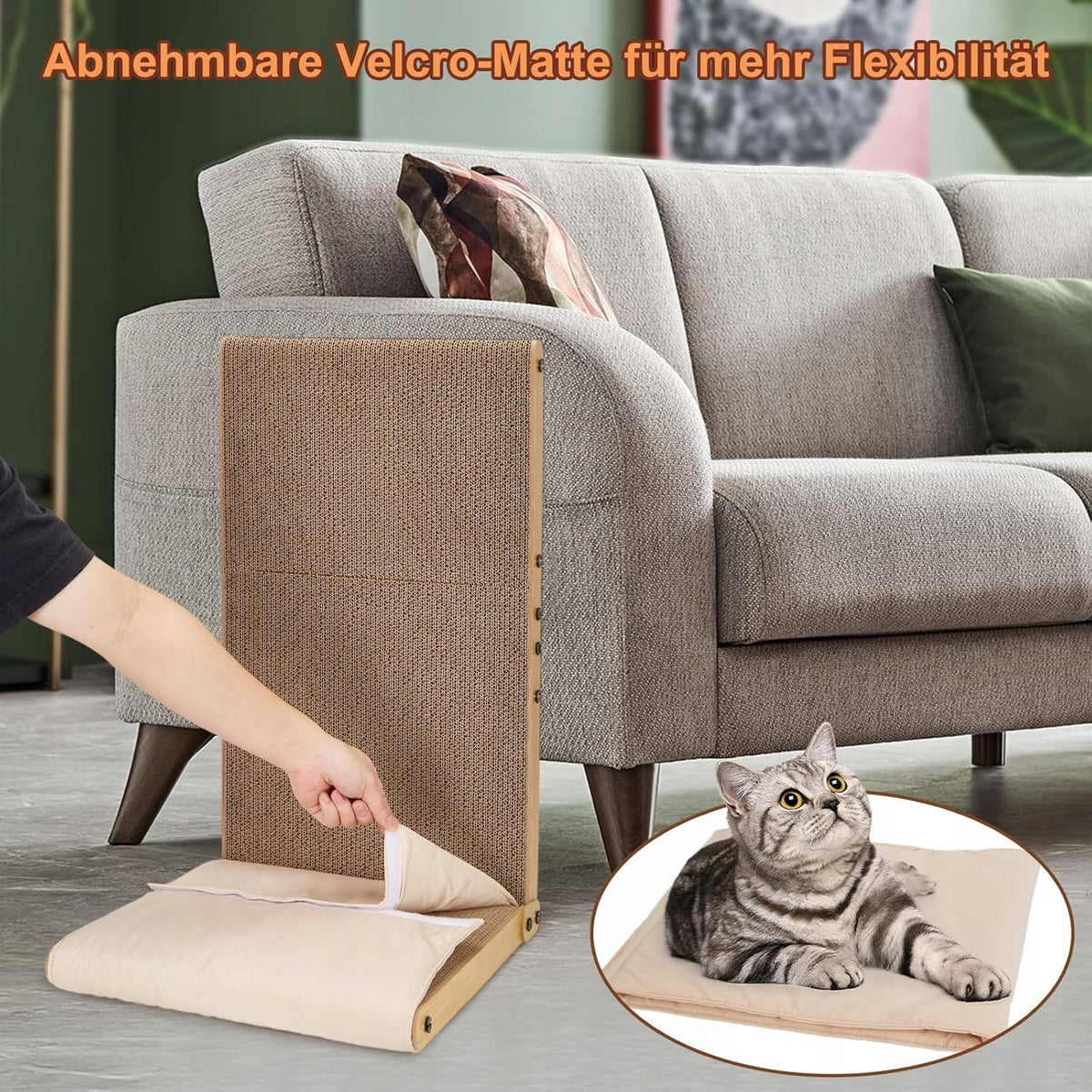 OWNpets Drapak dla kota tekturowy w kształcie L 68 x 40 x 40 cm z poduszką – brązowy