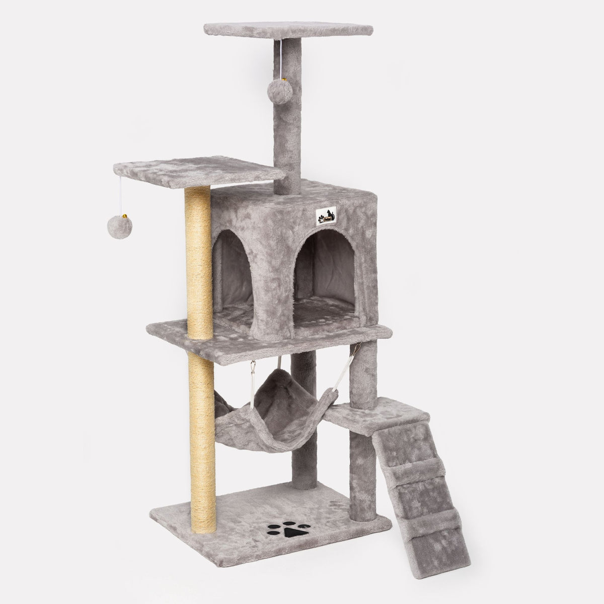 Mr. Pretzel Margay drapak dla kota wysoki 125 cm z domkiem i sizalem – szary
