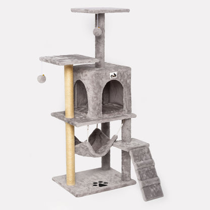 Mr. Pretzel Margay drapak dla kota wysoki 125 cm z domkiem i sizalem – szary