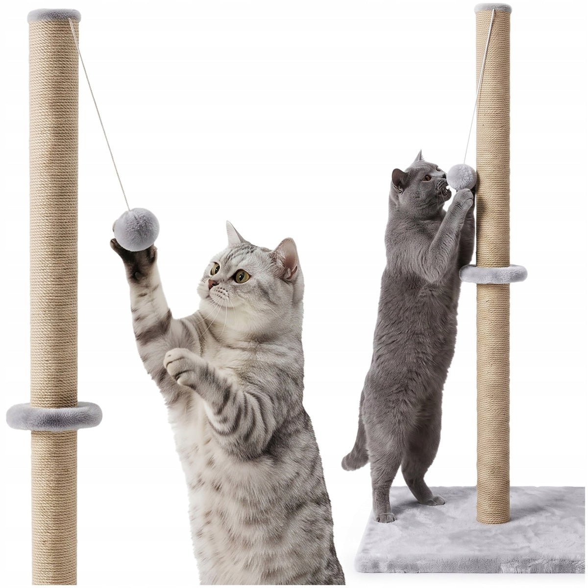 Springos Drapak dla kota słupek 103,5 cm z sizalem, podstawą 50 x 50 cm i zabawką – brązowo-szary