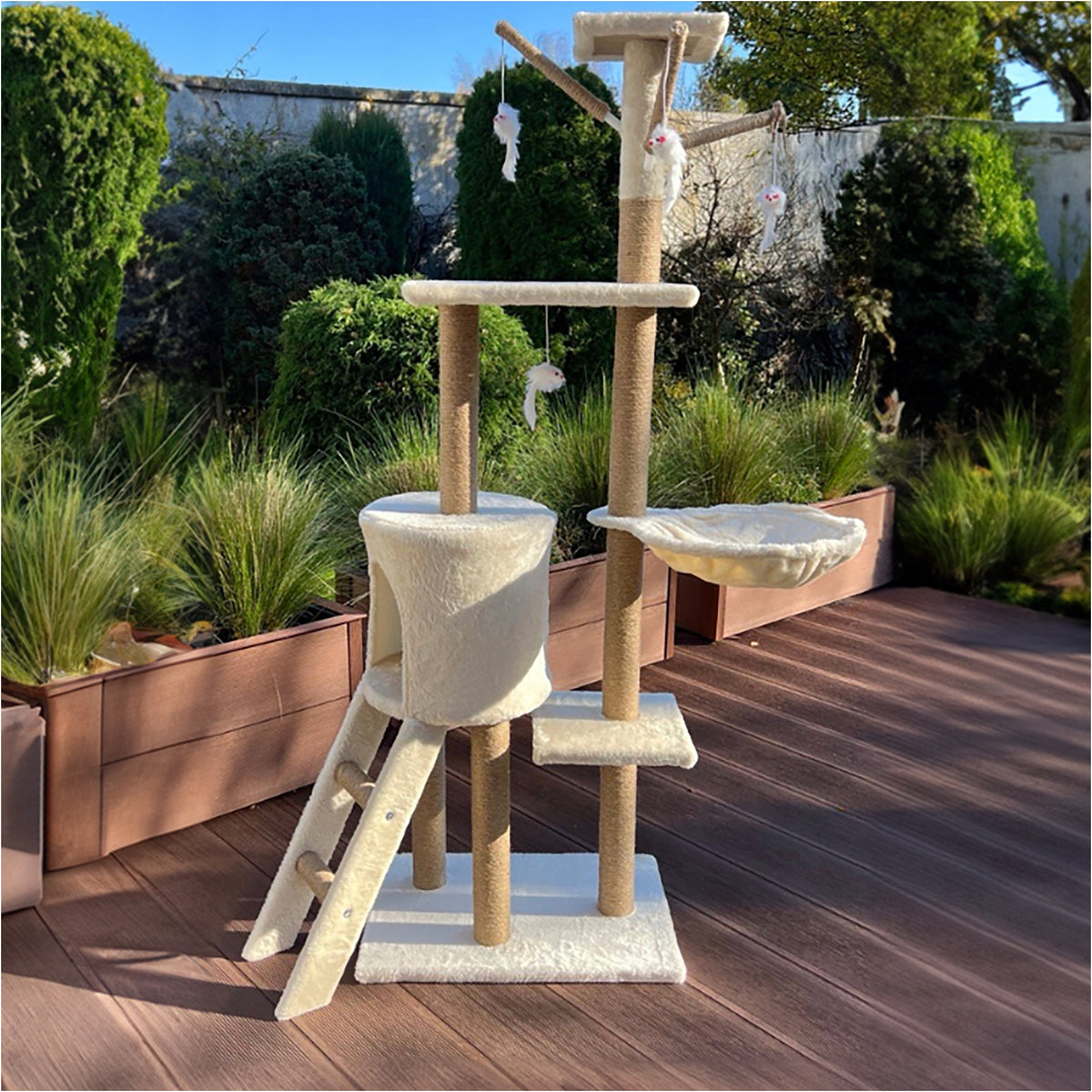 Miximi Drapak dla kota wysoki 138 cm, 5 poziomów, z domkiem i sizalem – beżowy